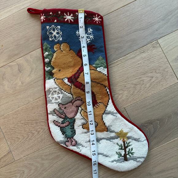 Classic Pooh & Piglet Needlepoint Christmas Stocking Snow Tree 17” Rare Disney - Picture 7 of 7
